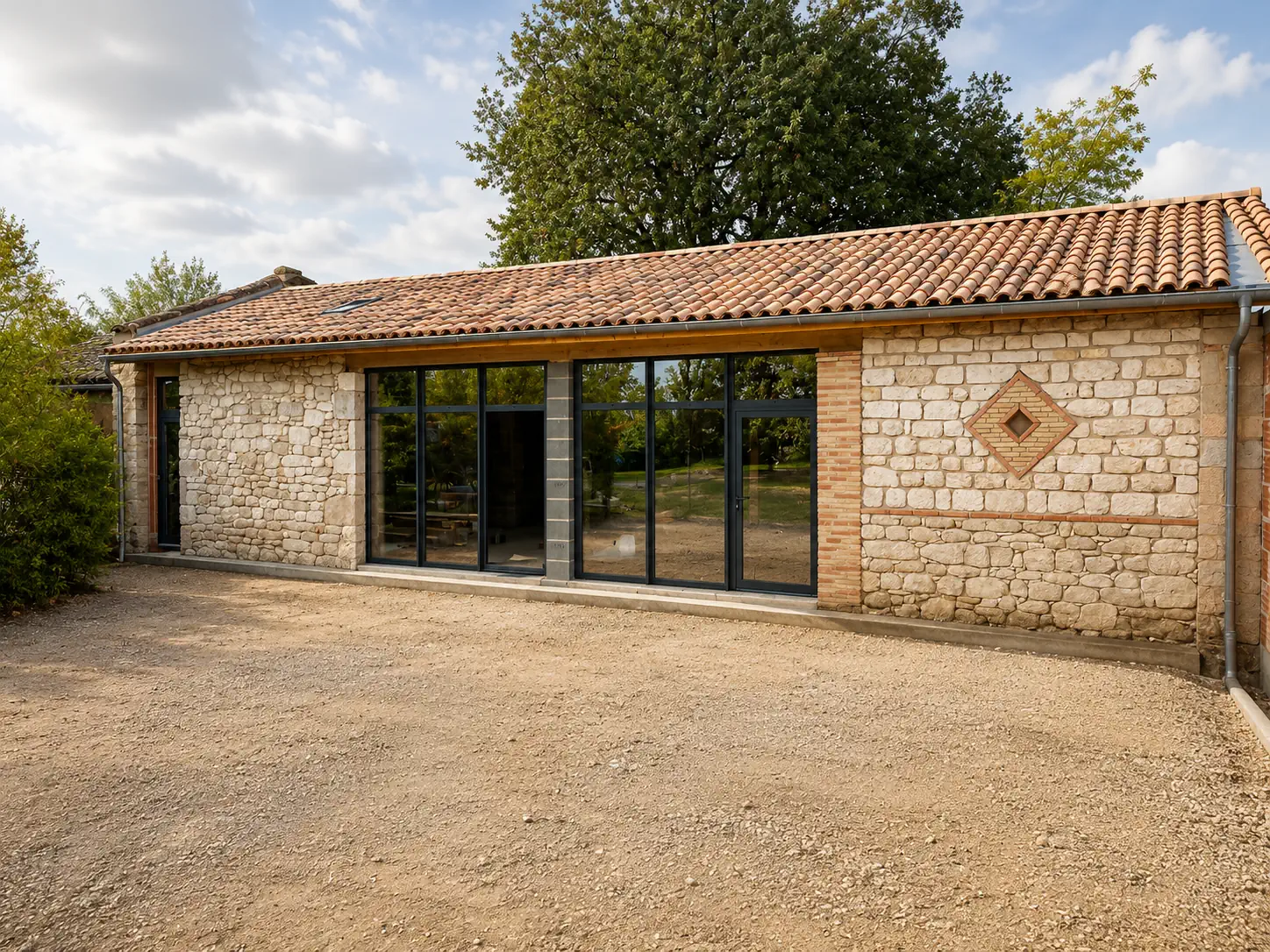 Renovation maison brique piscine