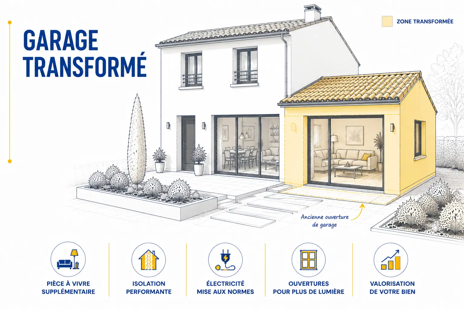 Garage transformé en pièce à vivre par ETCM
